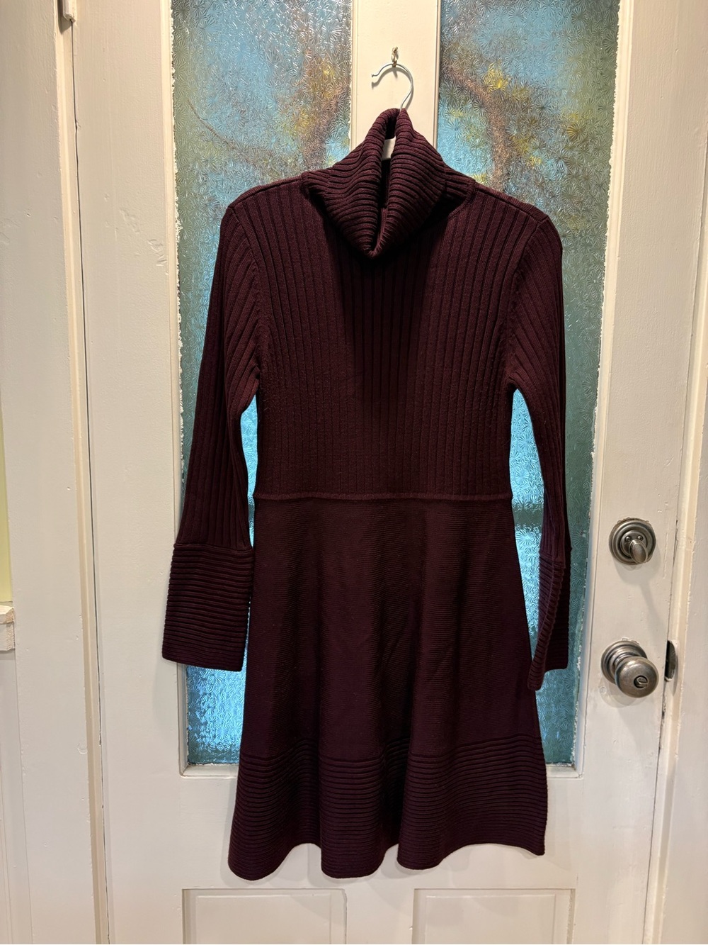 Eliza J Ribbed Turtleneck Sweater Dress in Dark Plum M